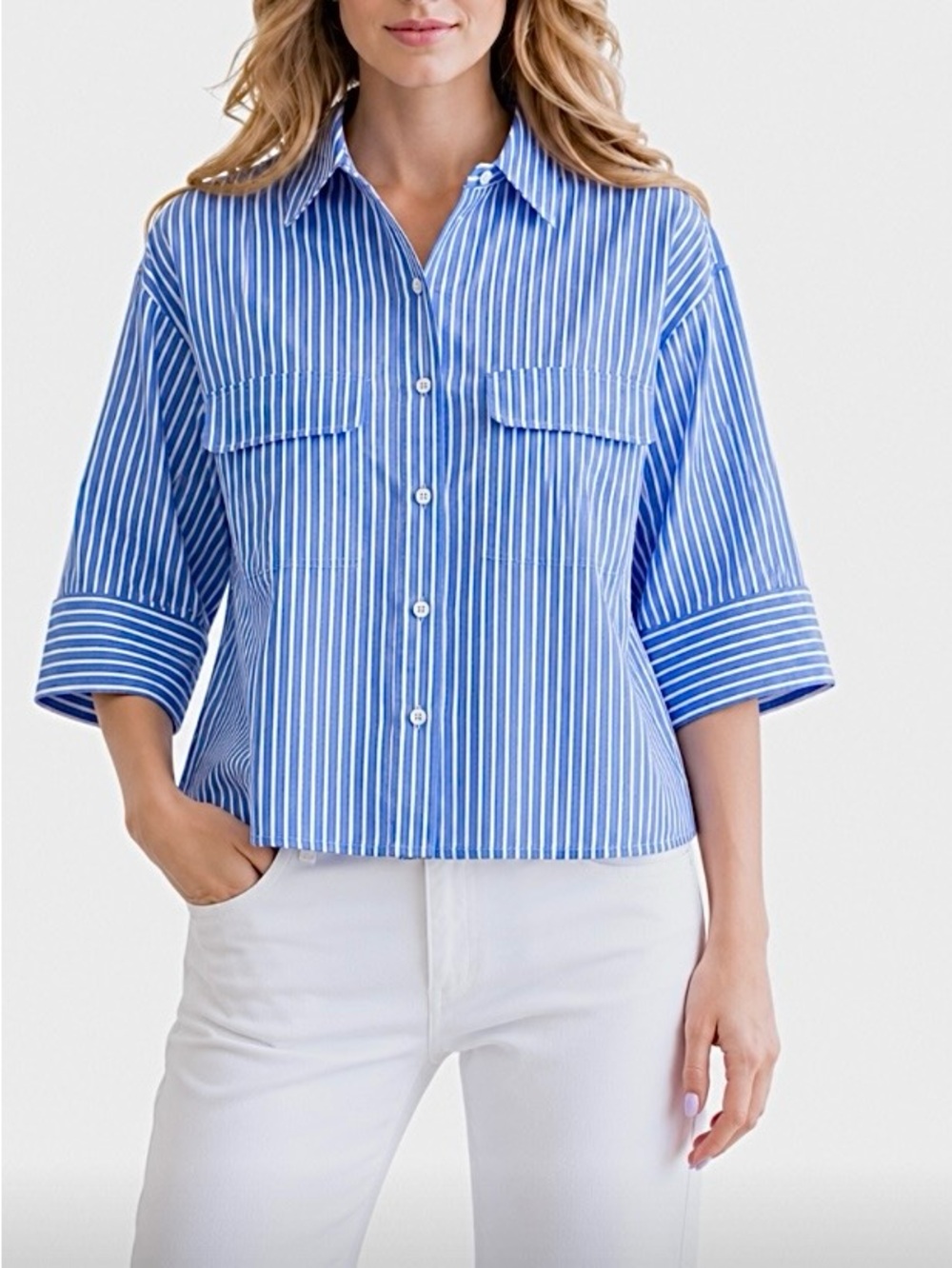 Current/Elliott Blue White Stripe Button Front Shirt Jacket Top L Nautical NWT